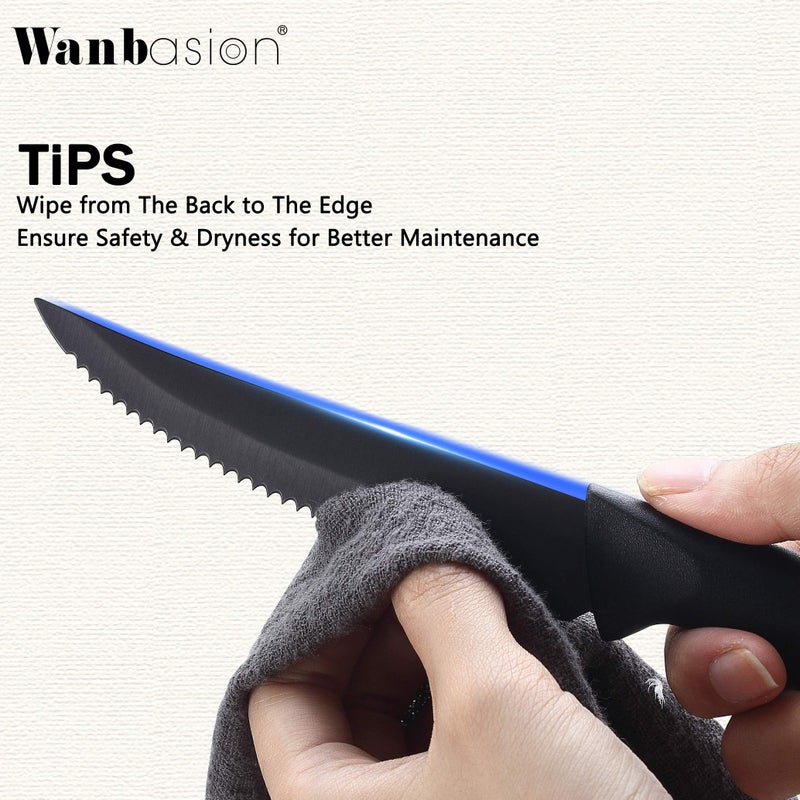 Wanbasion Black Steak Knives Set, Steak Knife Set Dishwasher Safe, Sharp Steak Knives Set for Kitchen with Ergonomic Handles - Image 5